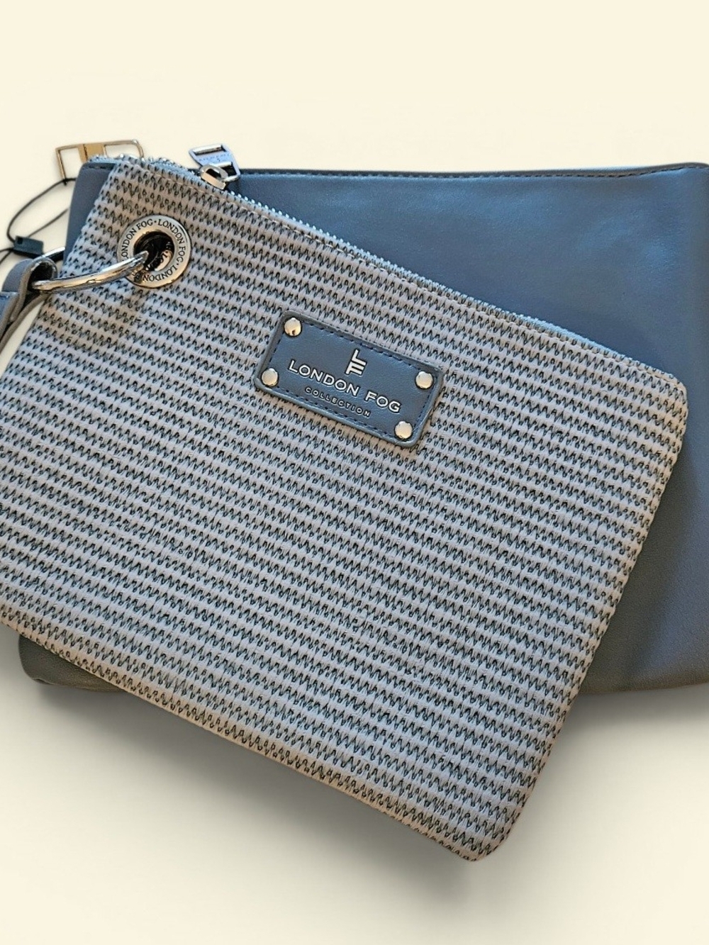 London‎ Fog Gray Woven Wristlet and Smooth Pouch Set